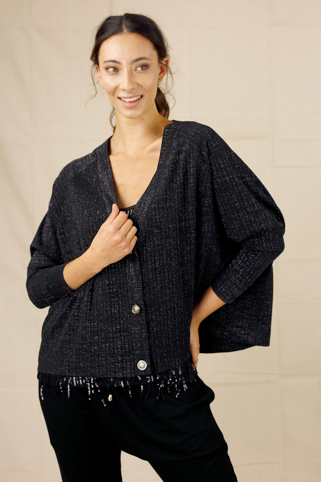 Black Twinkle Crop Cardi- SALE