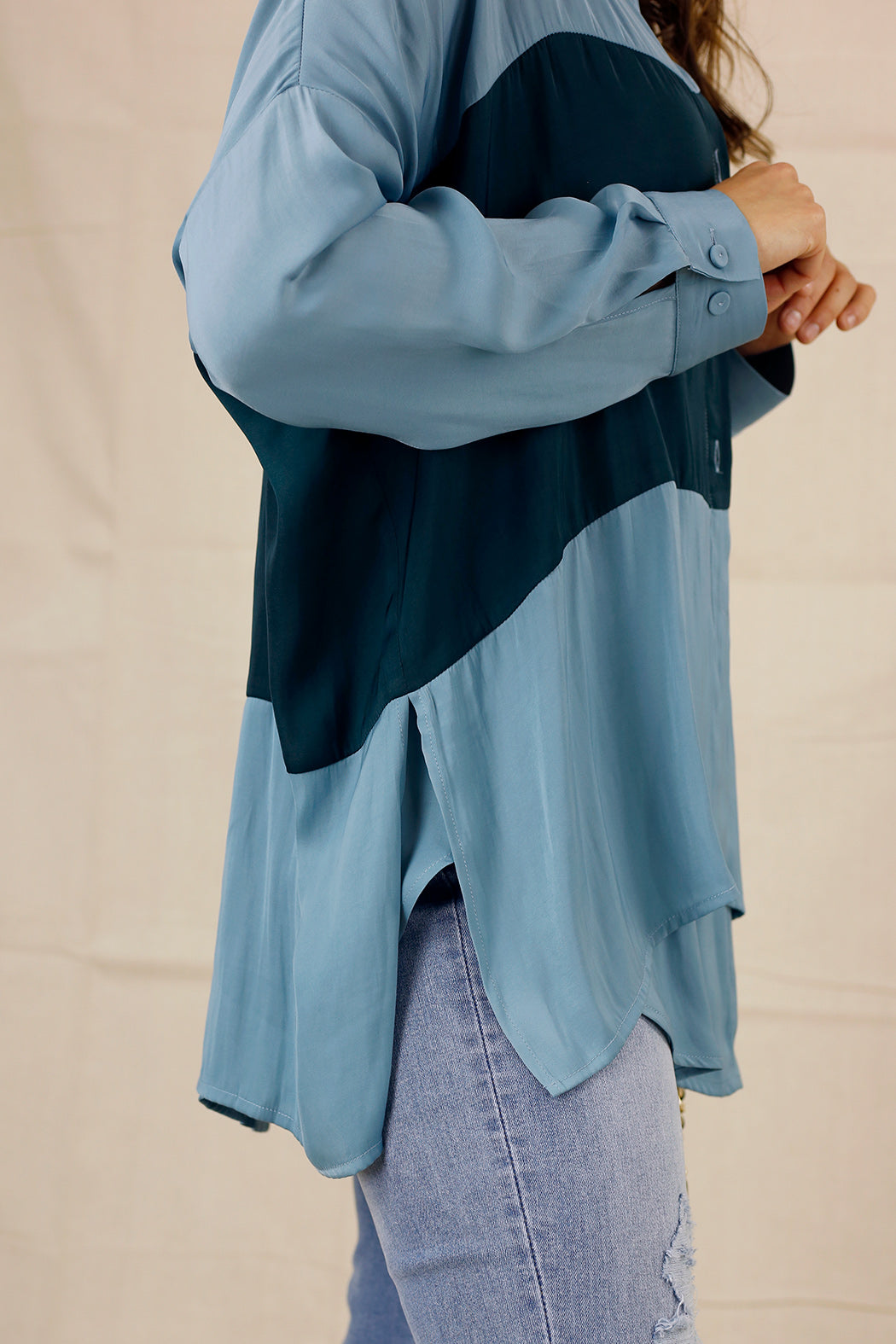 Teal Soft Touch Splice Shirt - SALE