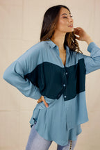 Teal Soft Touch Splice Shirt - SALE