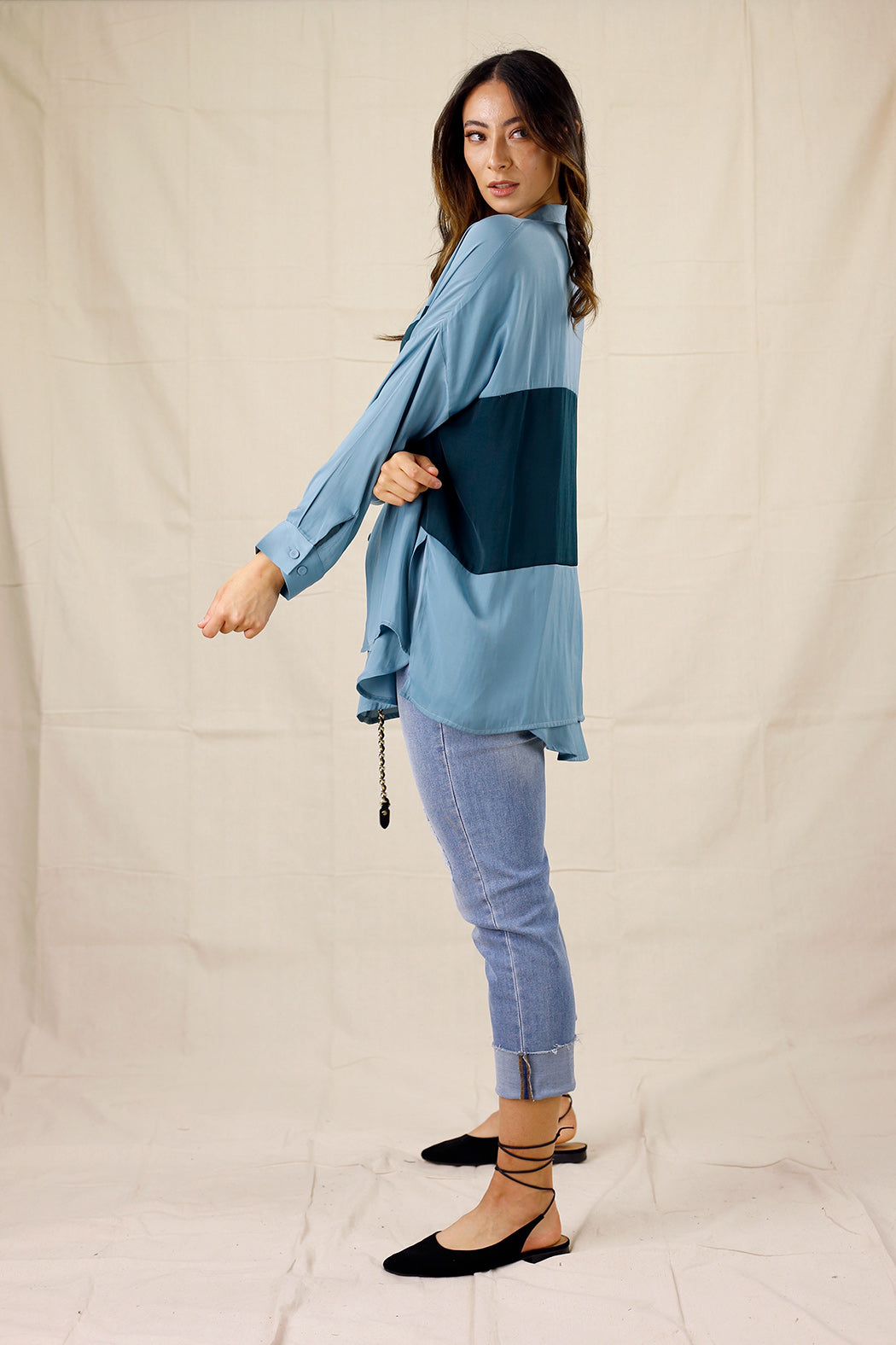 Teal Soft Touch Splice Shirt - SALE
