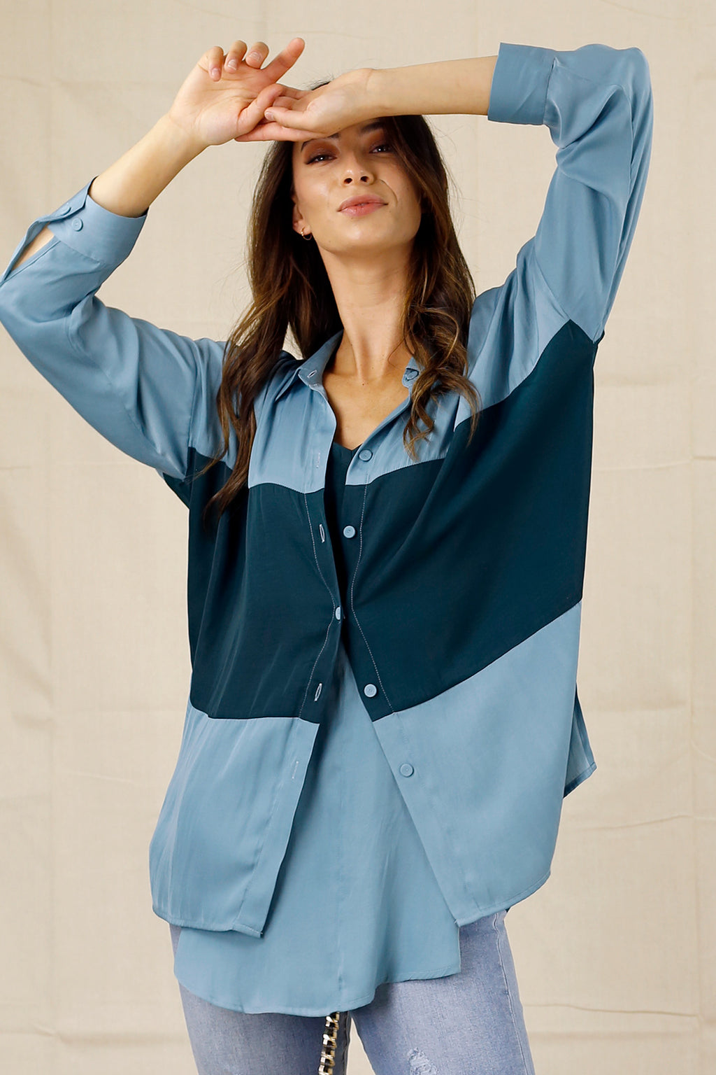Teal Soft Touch Splice Shirt - SALE