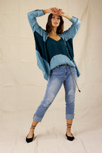 Teal Soft Touch Splice Shirt - SALE