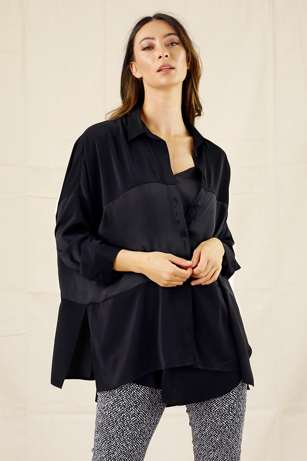 Black Soft Touch Splice Shirt - SALE