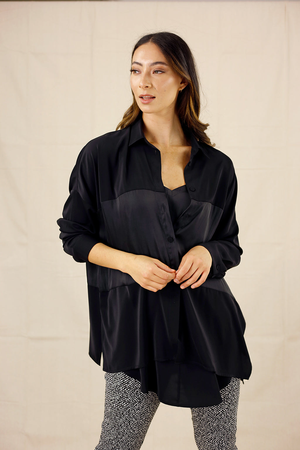 Black Soft Touch Splice Shirt - SALE