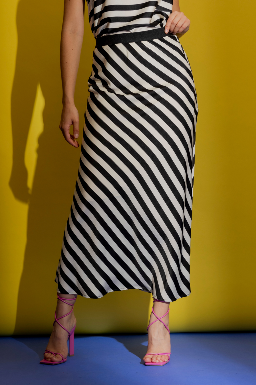 Thick Stripe Silky Bias Skirt Thick Stripe