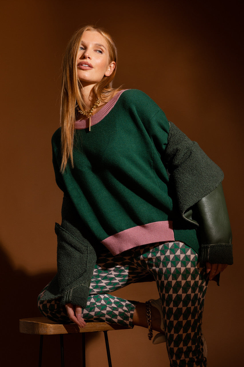 Khaki / Pink Two Tone Knit