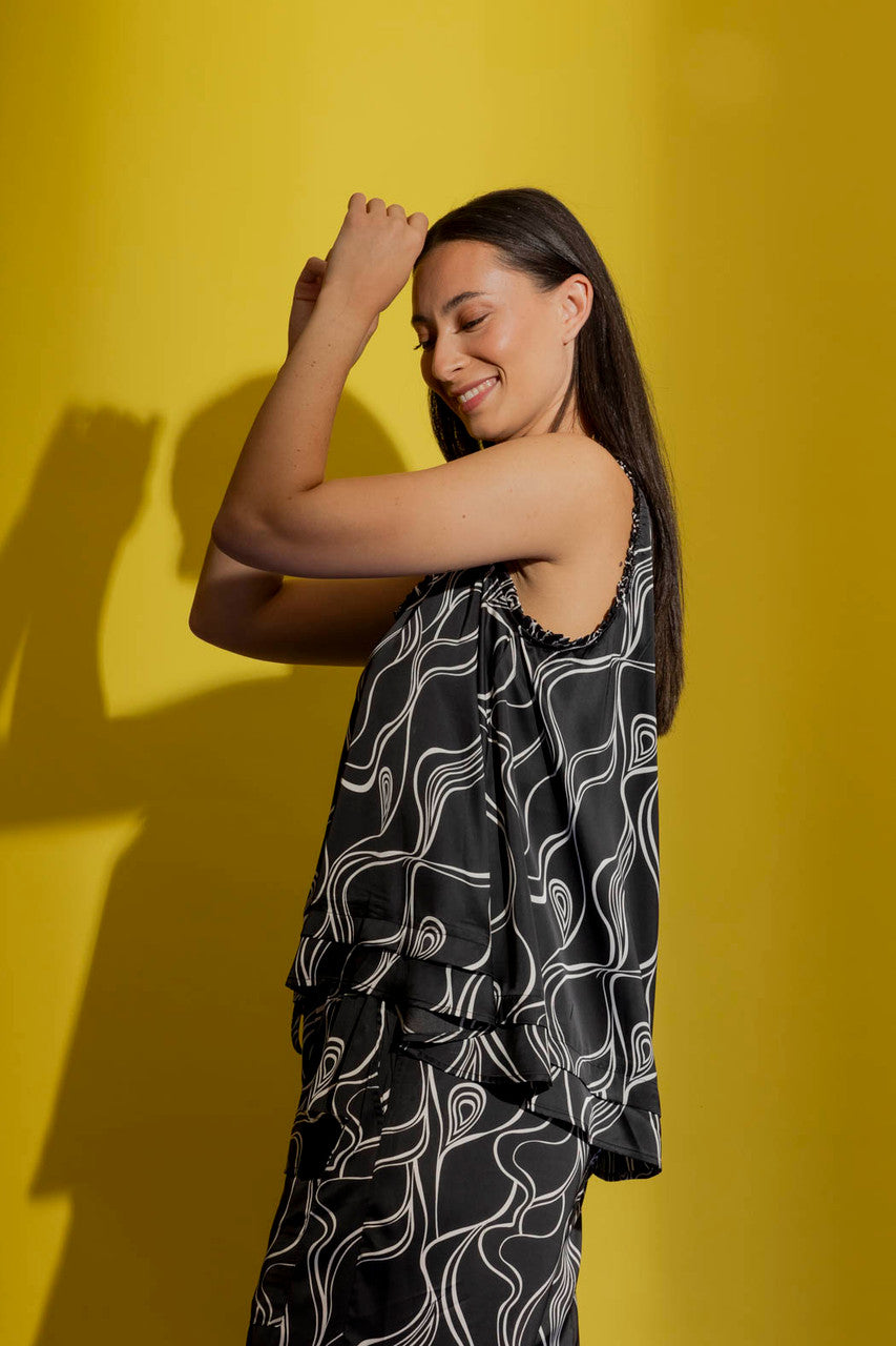 Black/White Frill Bell Cami