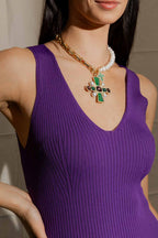 Purple Rib V Neck Dress