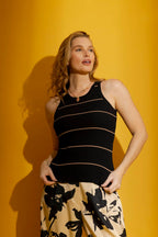 Black / Taupe Stripe Crew Cami