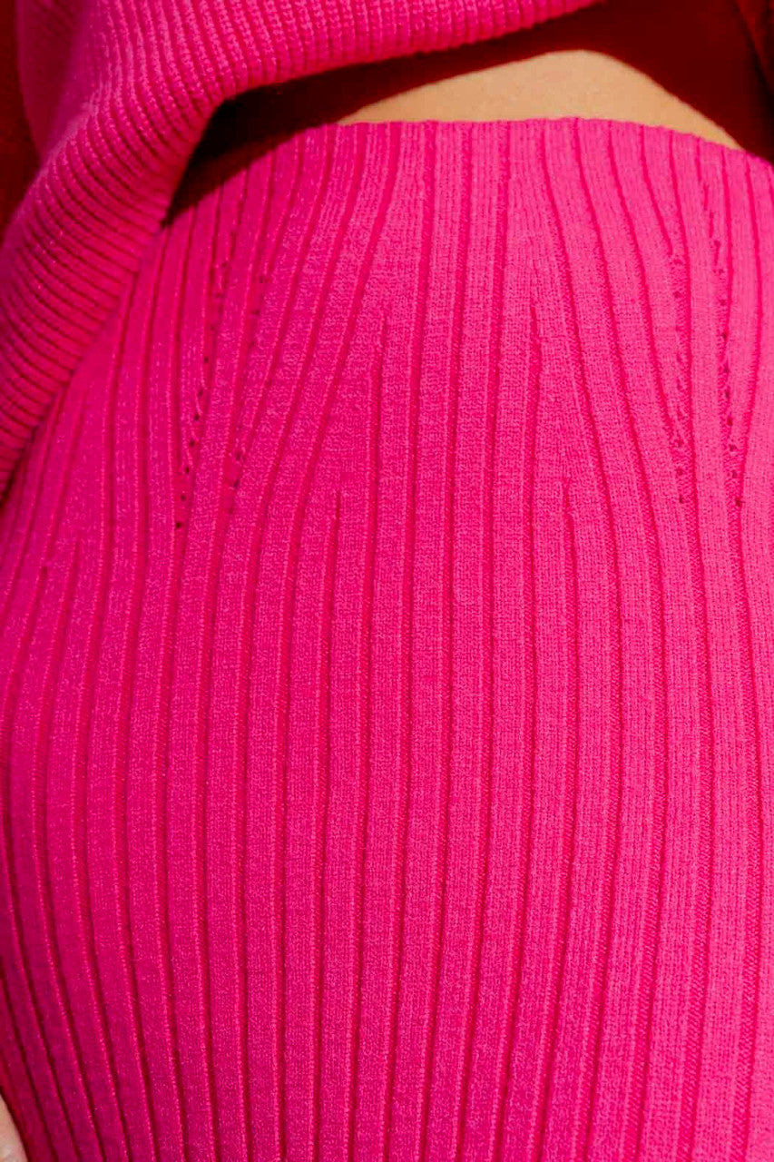 Pink Rib Knit Skirt Pink S