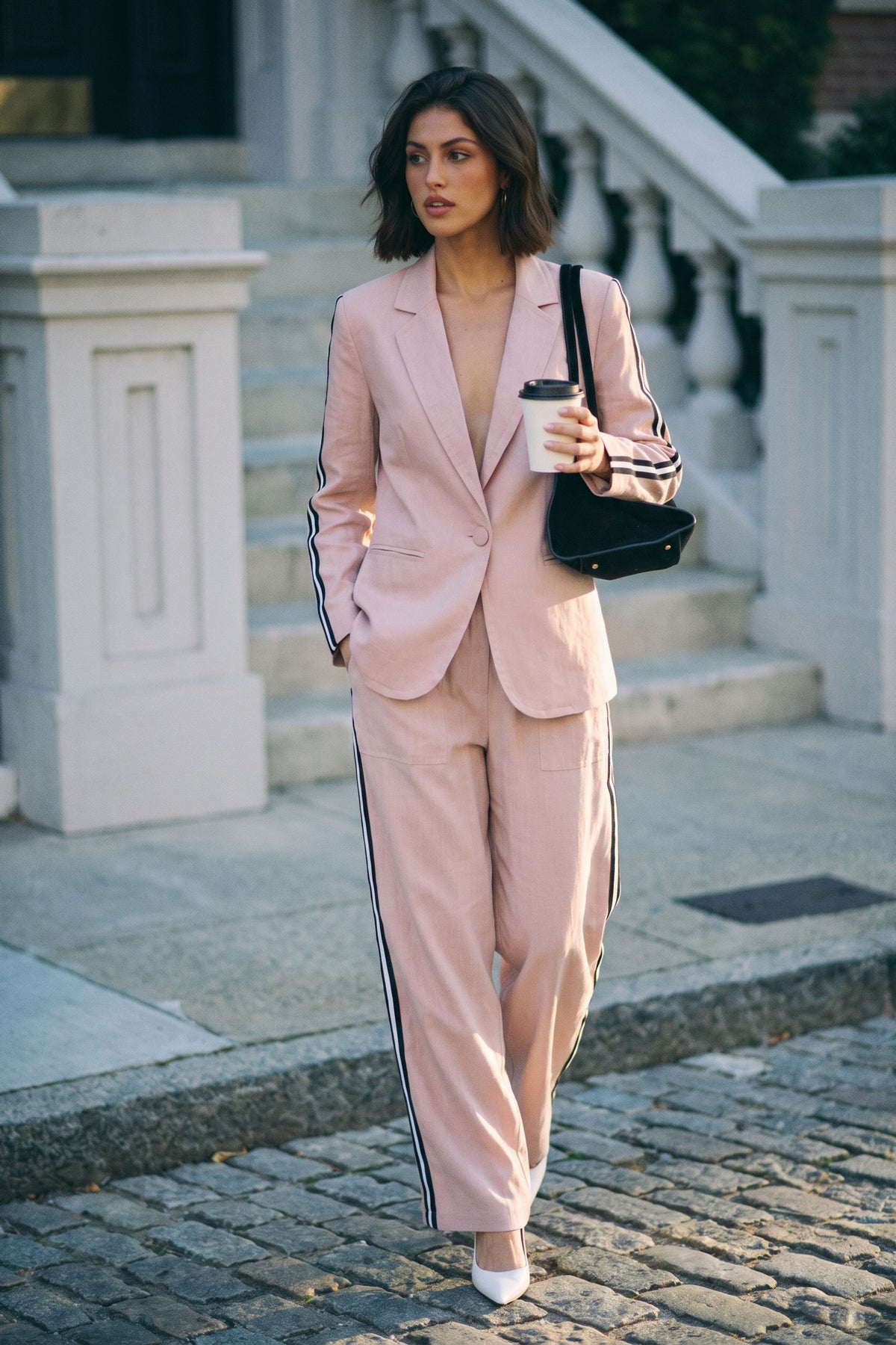 Pink Linen Stripe Boyfriend Blazer