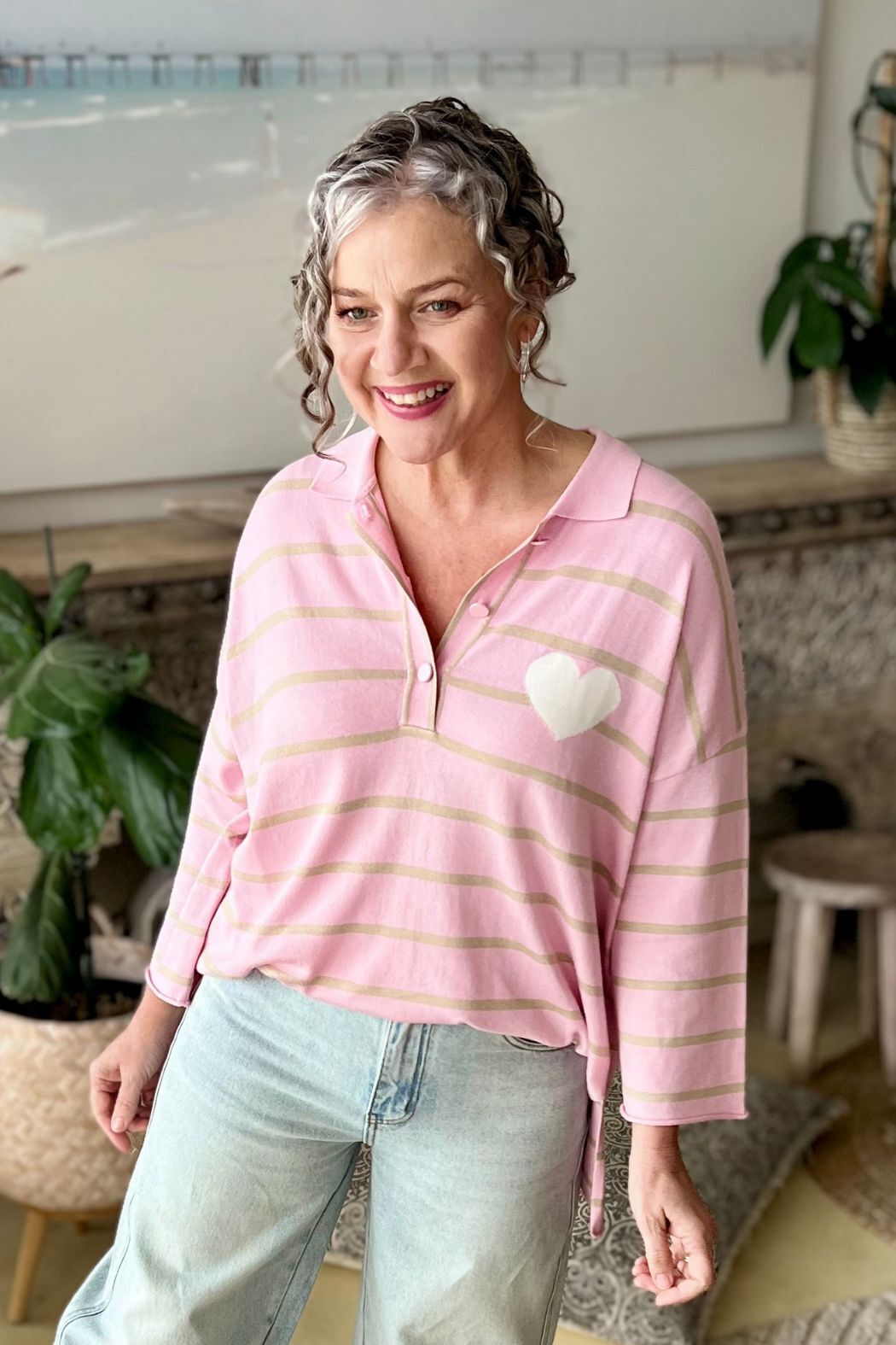 Pink Stripe Polo Top