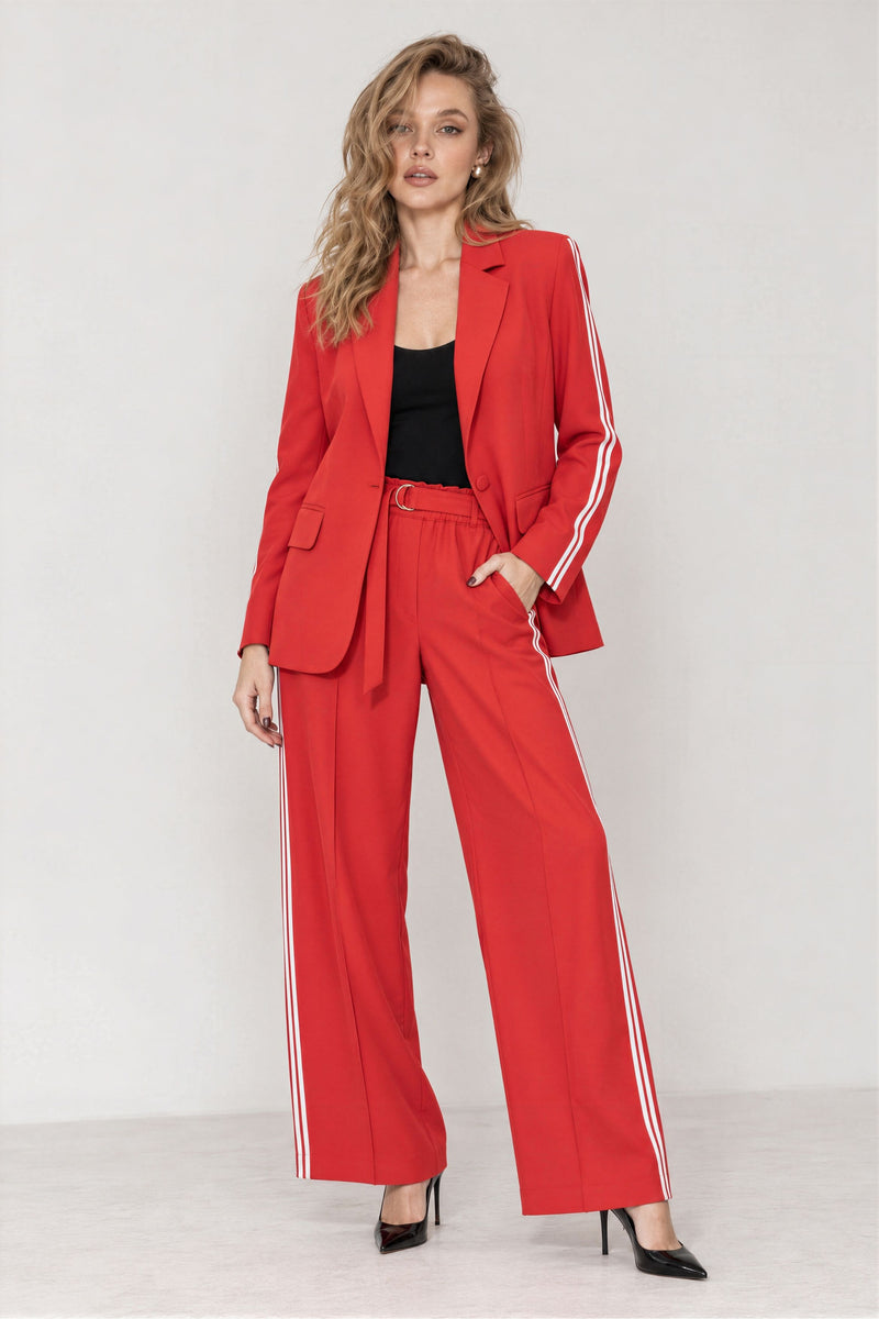 Red Euro Stripe Boyfriend Blazer