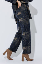 Navy/Taupe Animal Barrel Jean