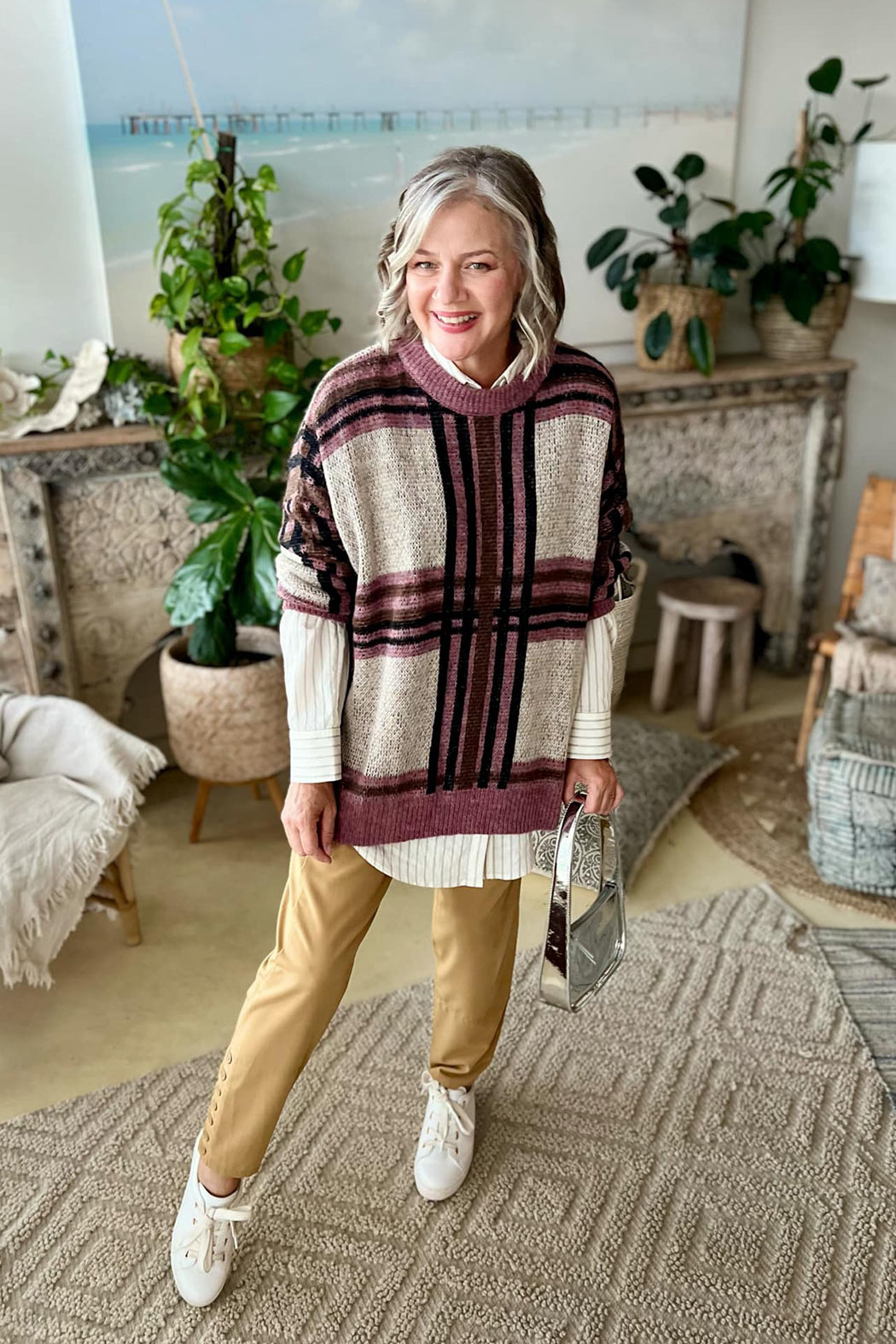 Pink Check Jaquard Jumper Pink S