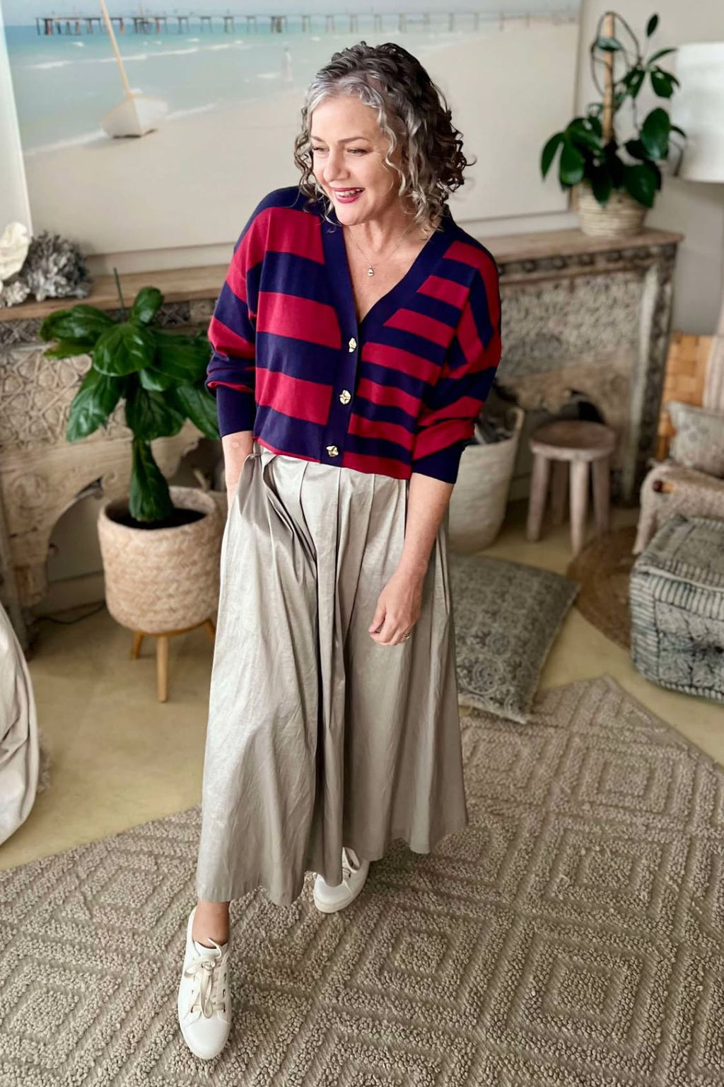 Navy/Burgundy Stripe Cardi