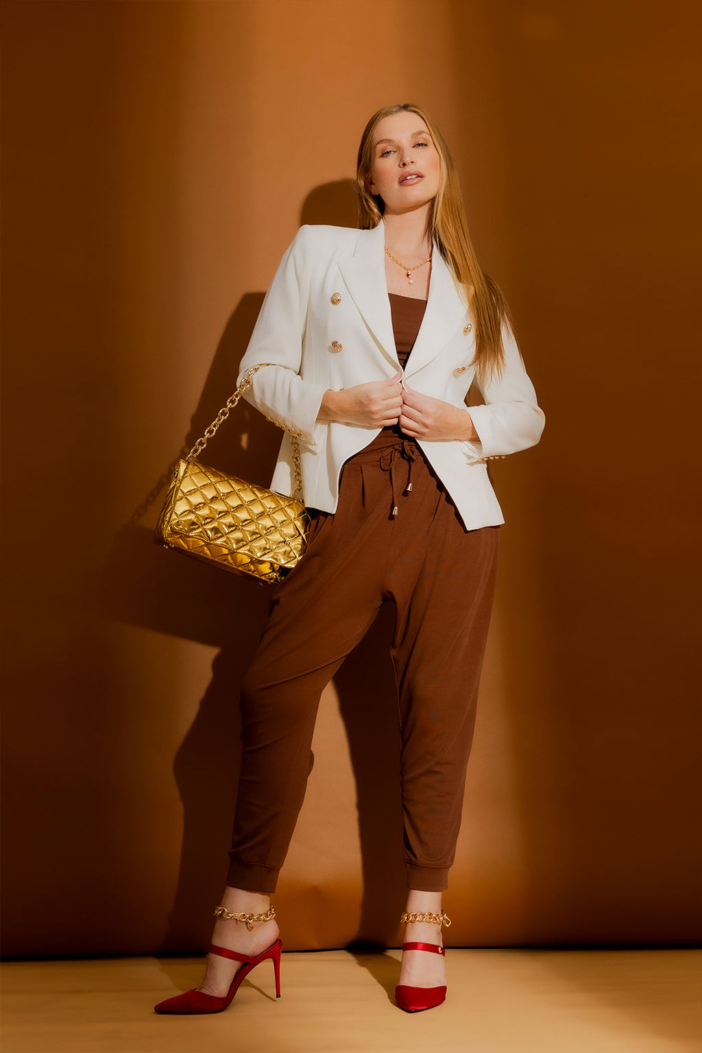 White Textured Sisca Midi Blazer