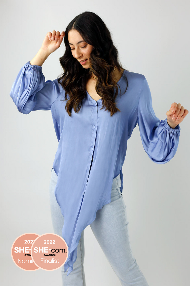 Cornflower Silky Zhoush Shirt - Final Sale