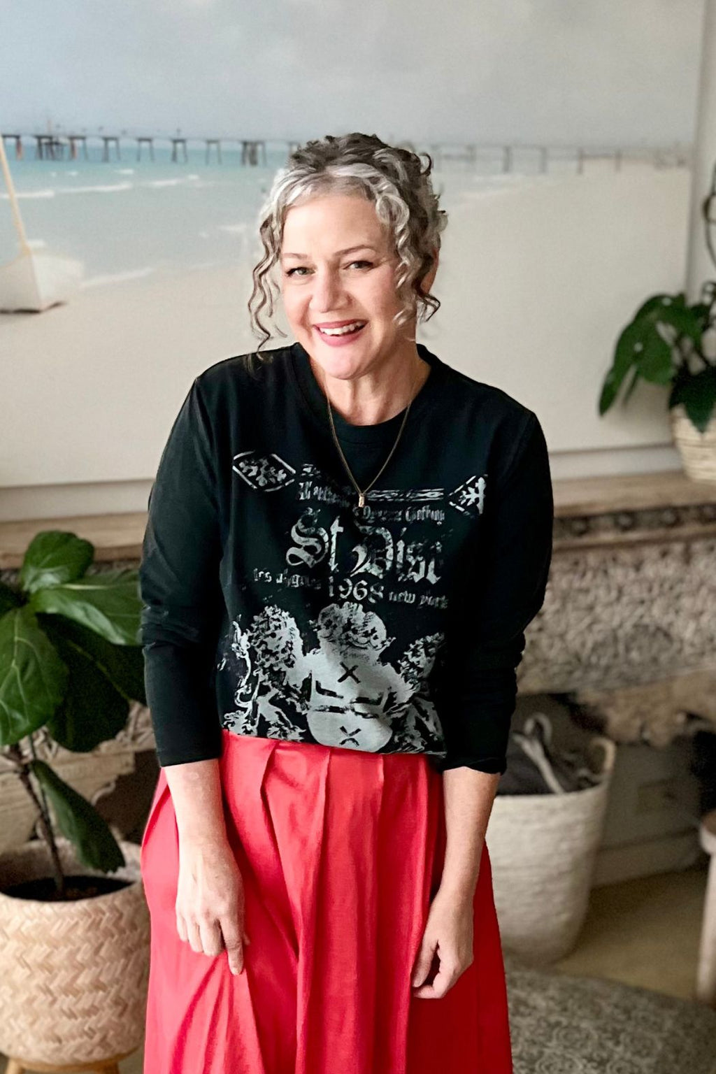 Black Washed Cotton Band T-Shirt