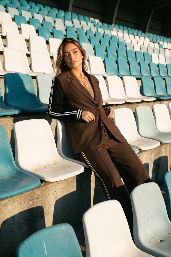 Chocolate Euro Stripe Boyfriend Blazer