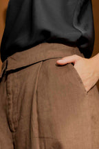 Coffee Luxury Linen Paperbag Pant