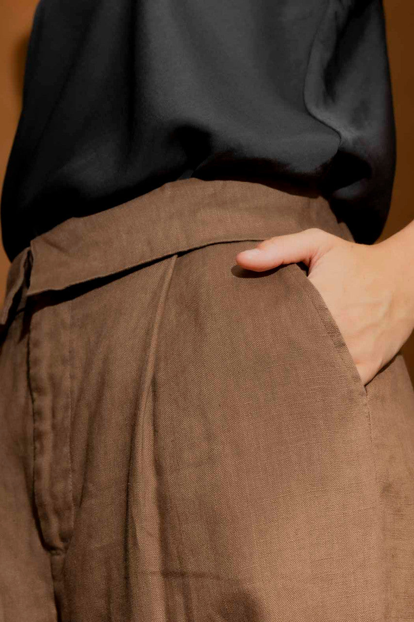 Coffee Luxury Linen Paperbag Pant