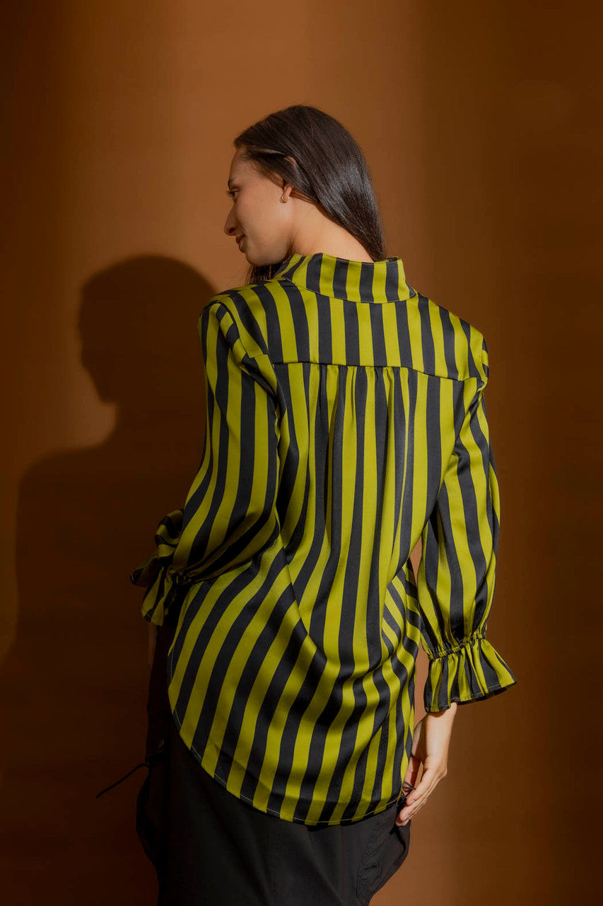 Navy/Green Stripe Femme Blogger Shirt Black/Green
