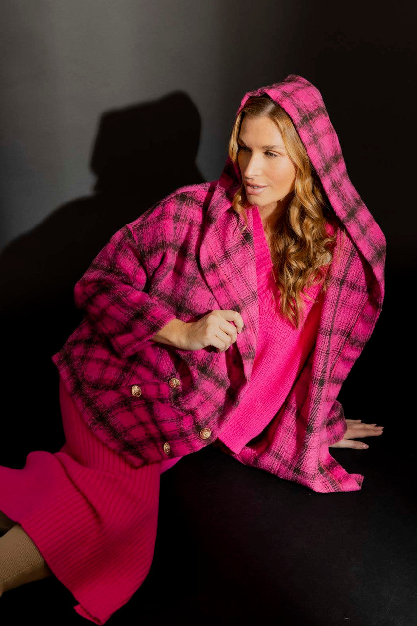 Pink Check Hooded Coat Pink Check