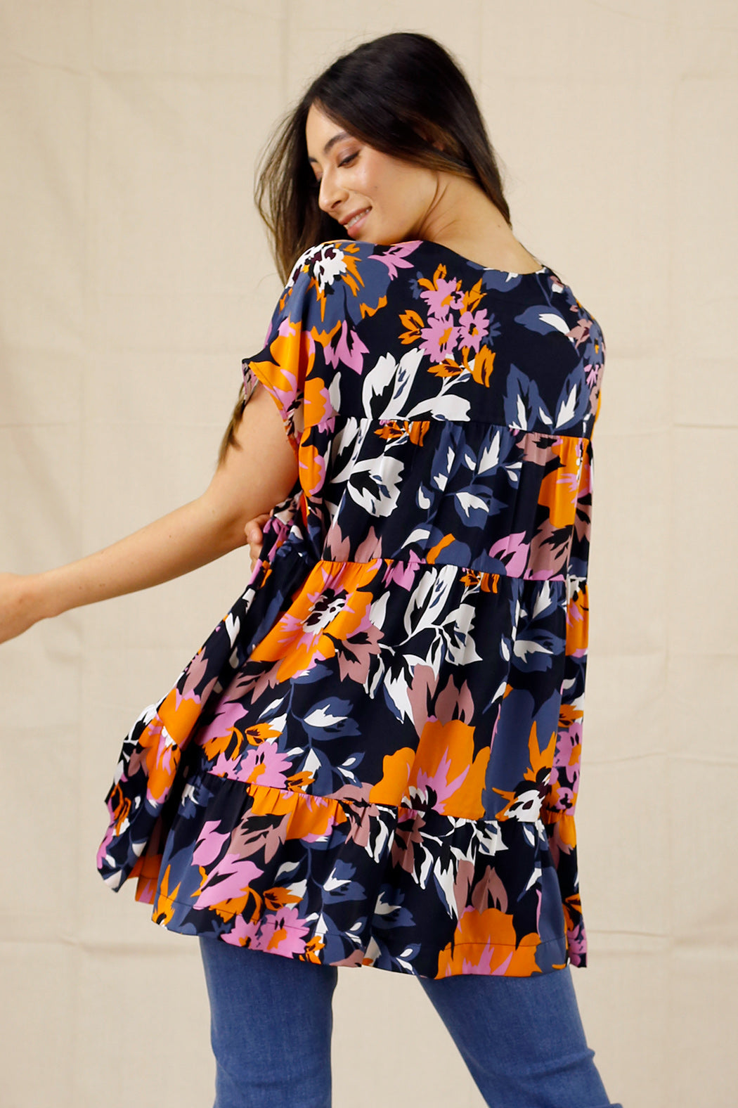 Neon Floral Seta Tiered Top - SALE