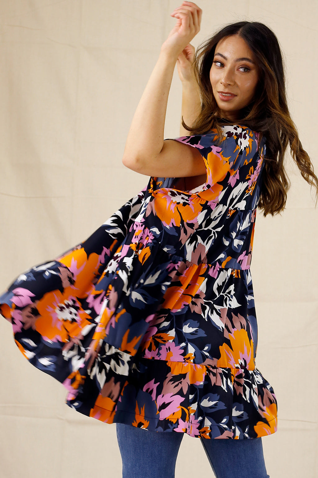 Neon Floral Seta Tiered Top - SALE