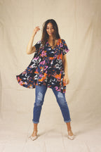 Neon Floral Seta Tiered Top - SALE