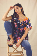Neon Floral Seta Tiered Top - SALE