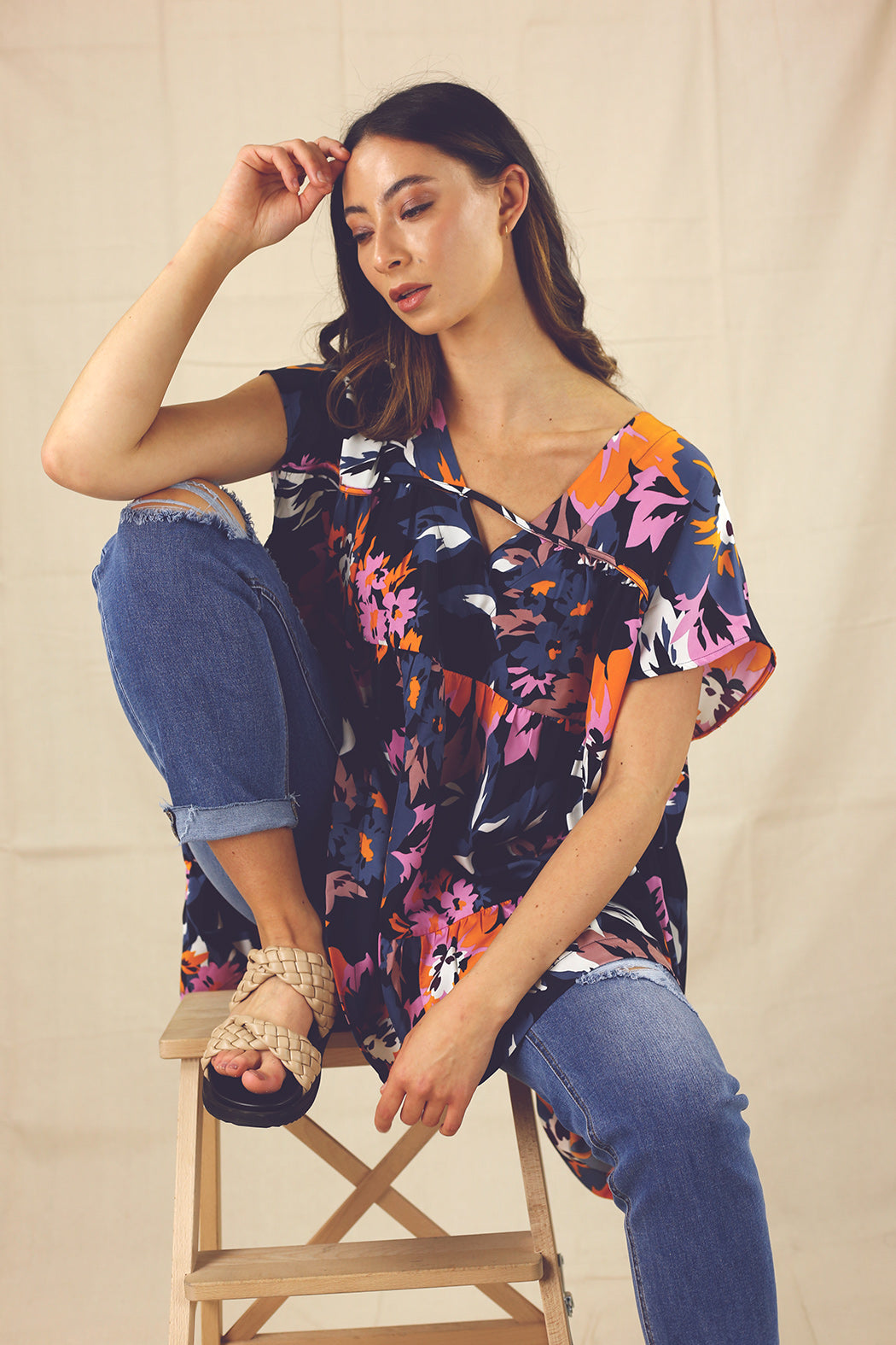 Neon Floral Seta Tiered Top - SALE