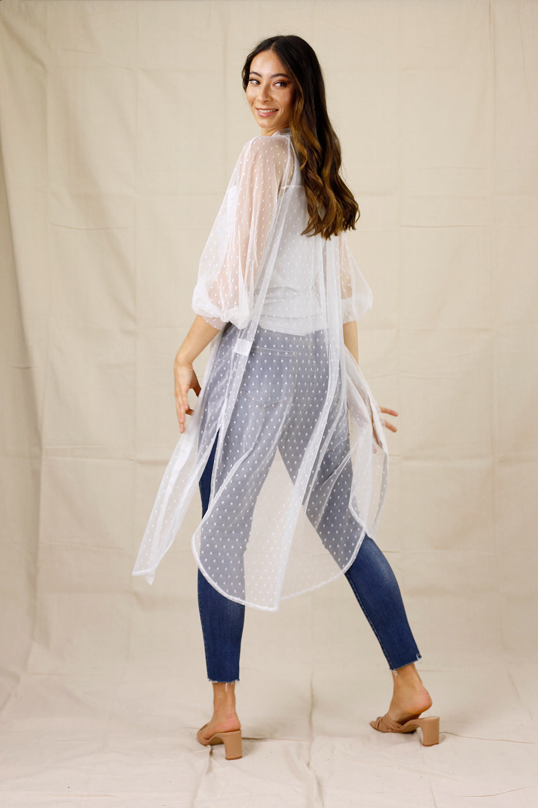 White Pinspot Mesh Maxi Shirt - SALE