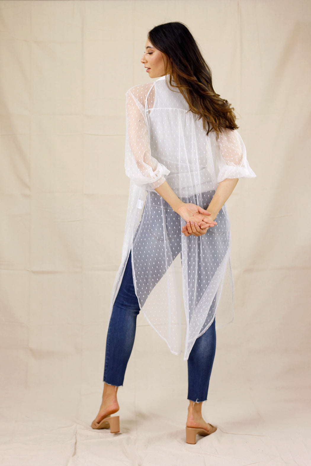 White Pinspot Mesh Maxi Shirt - SALE