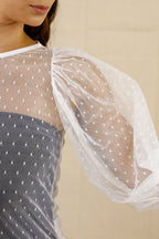 White Pinspot Mesh Puff Sleeve Top - SALE