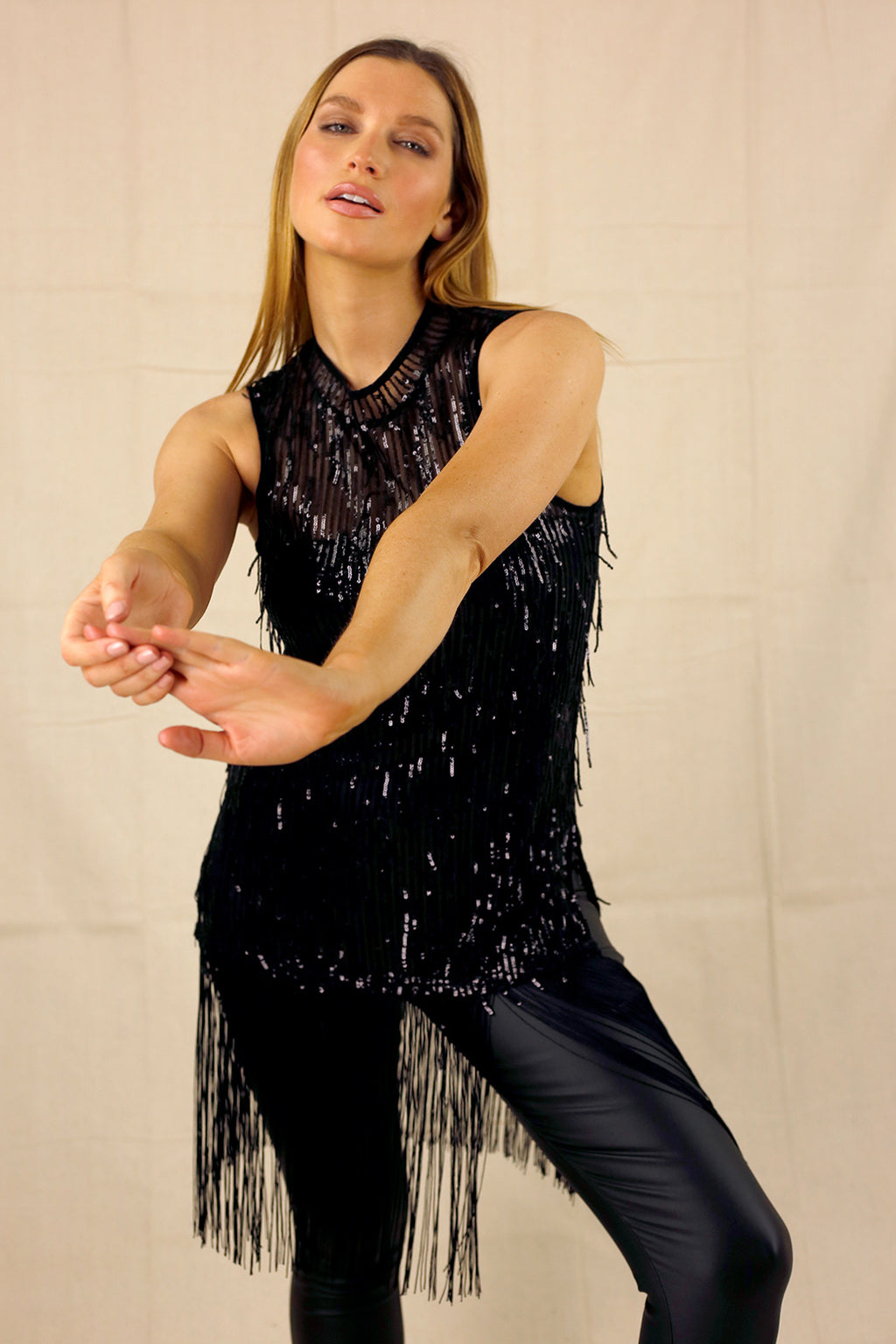 Black Sequin Fringe Cami - SALE