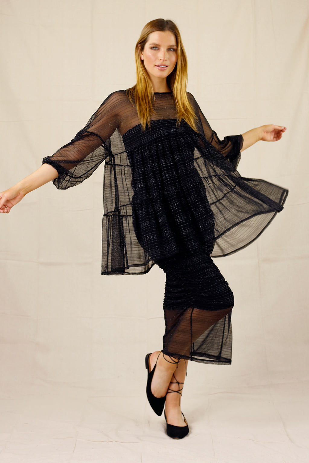 Stripe Ruched Mesh Skirt -SALE