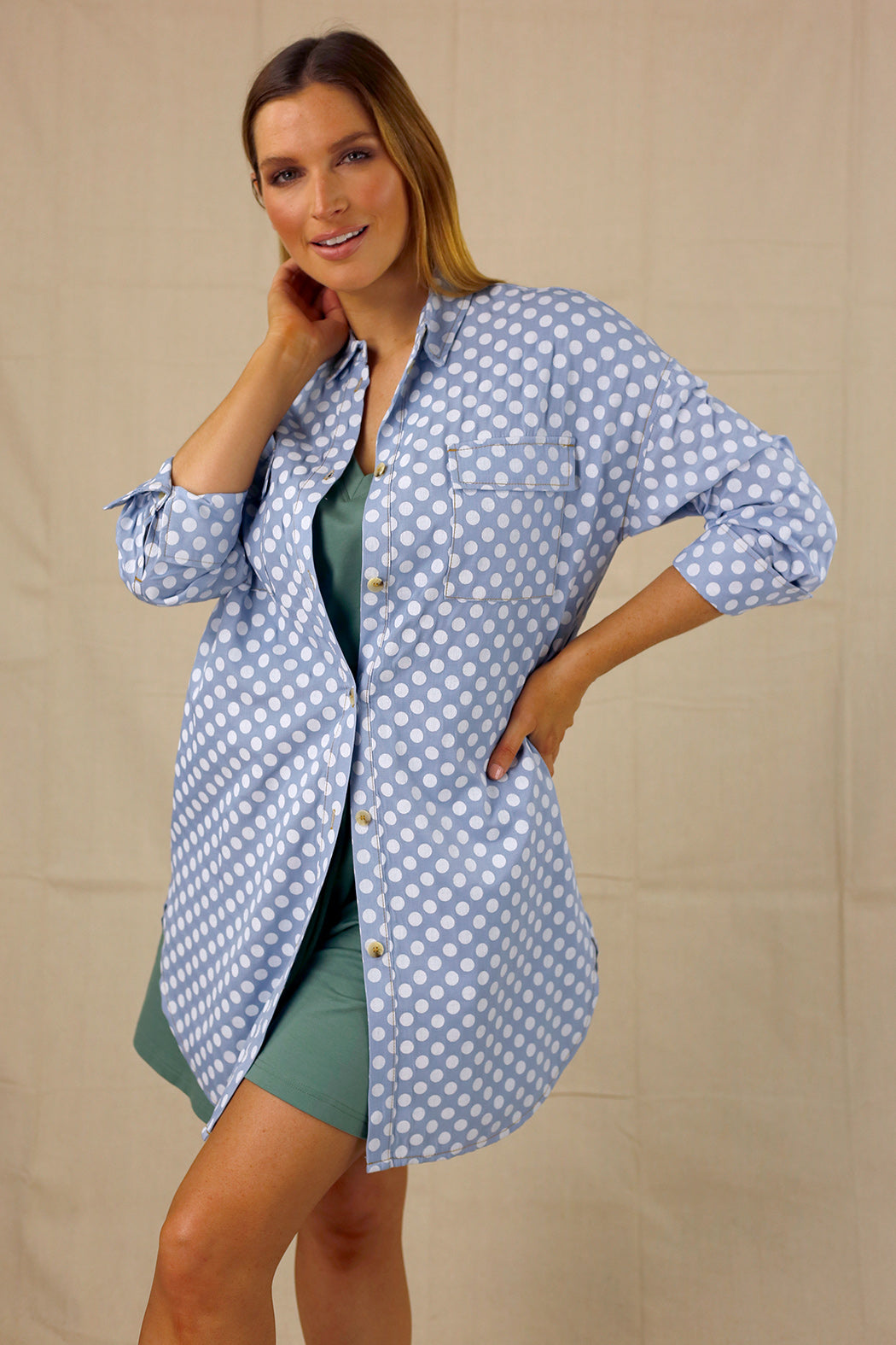 White Spot Chambray Shacket - SALE