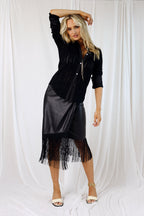 Black Vegan Leather Fringe Skirt - SALE