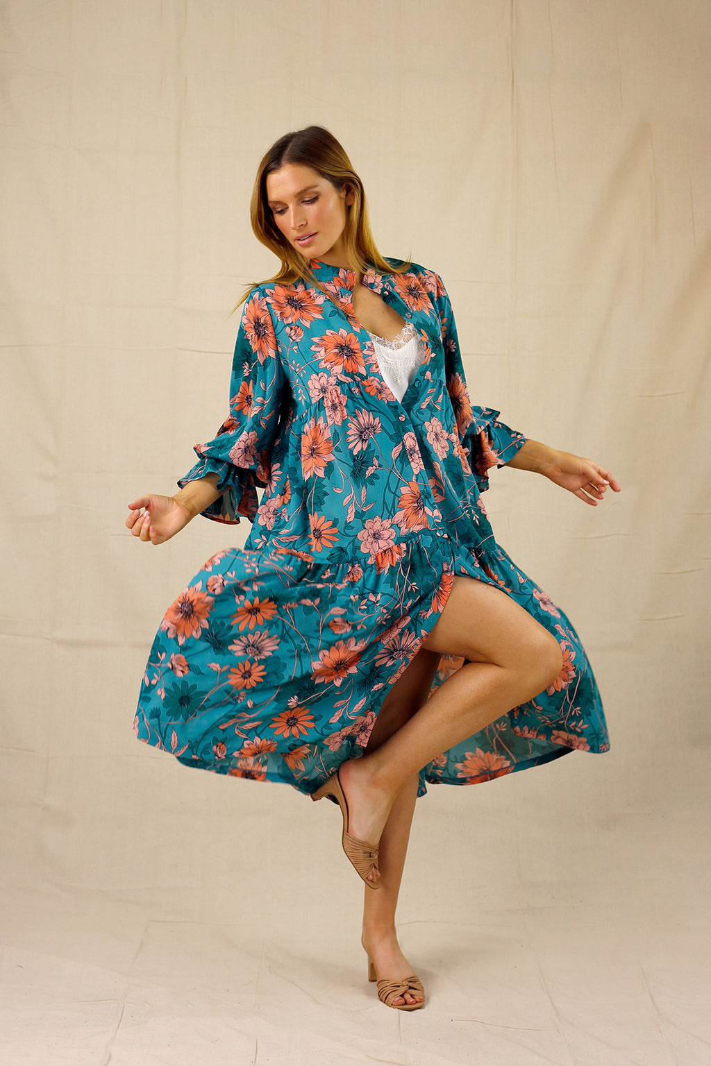 Green Floral Nano Shirt Dress - SALE