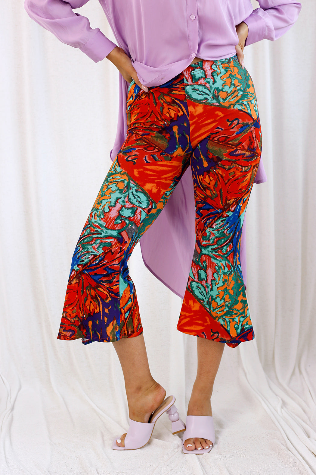 Orange Print Crop Flare Pant - SALE