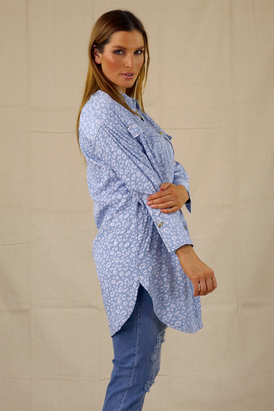 White Animal Chambray Shacket - SALE