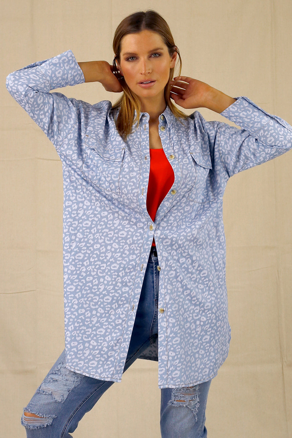 White Animal Chambray Shacket - SALE