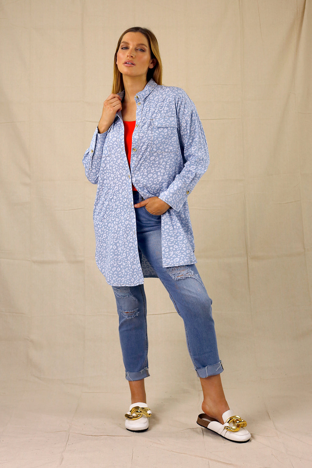White Animal Chambray Shacket - SALE
