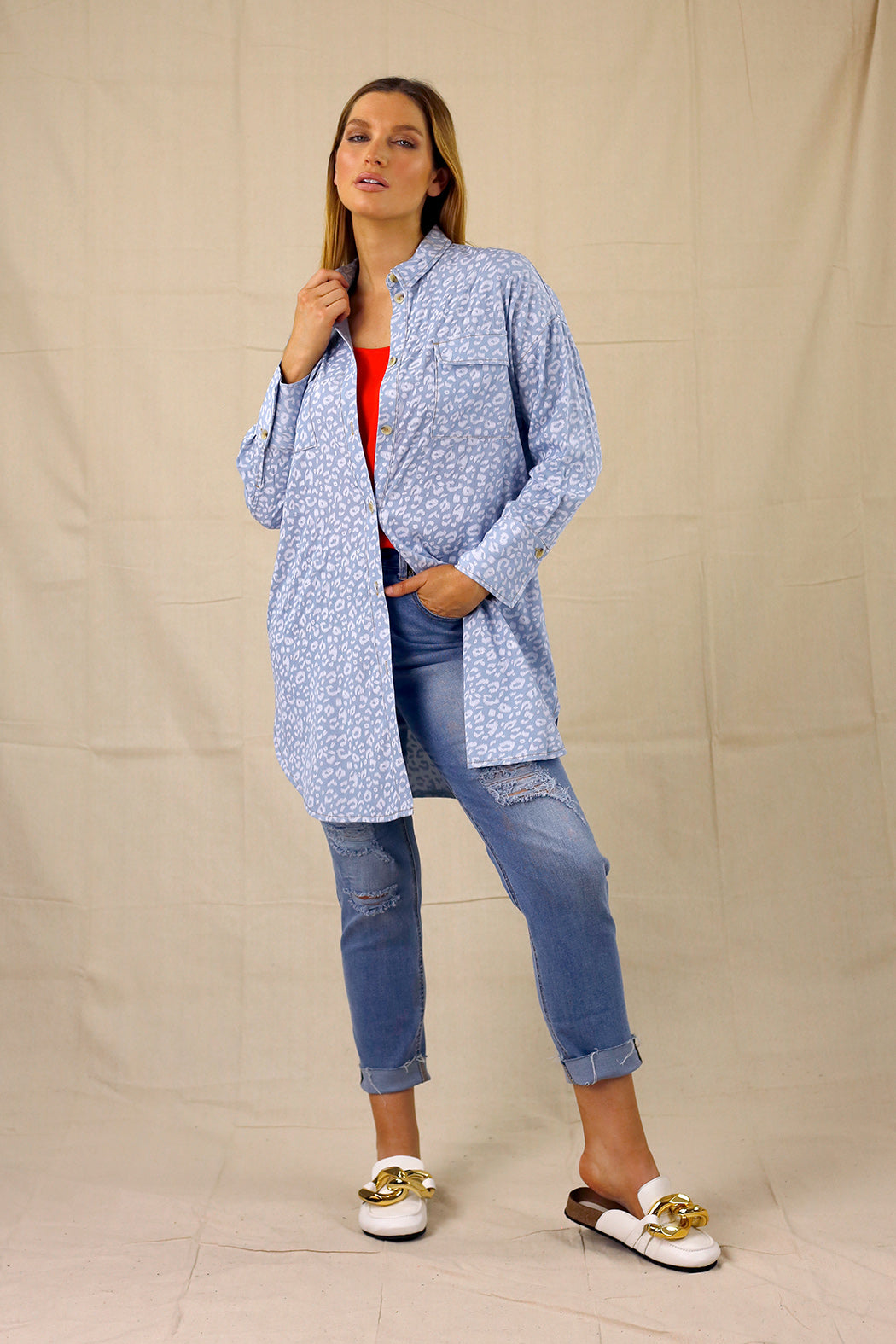 White Animal Chambray Shacket - SALE