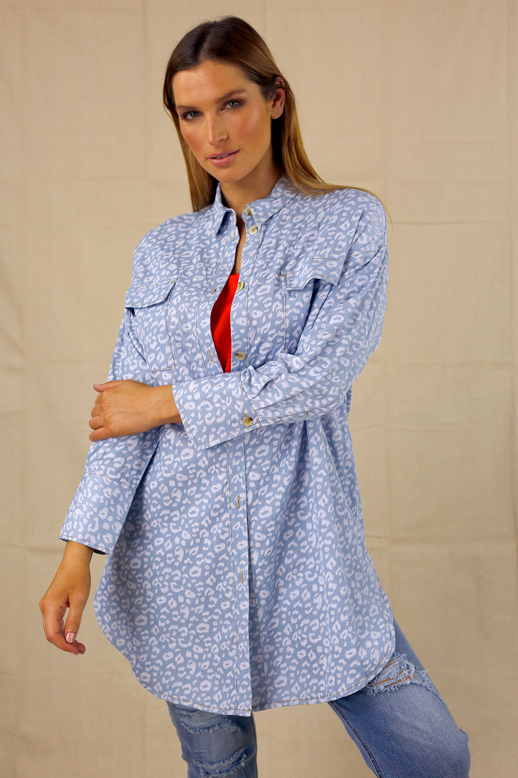 White Animal Chambray Shacket - SALE