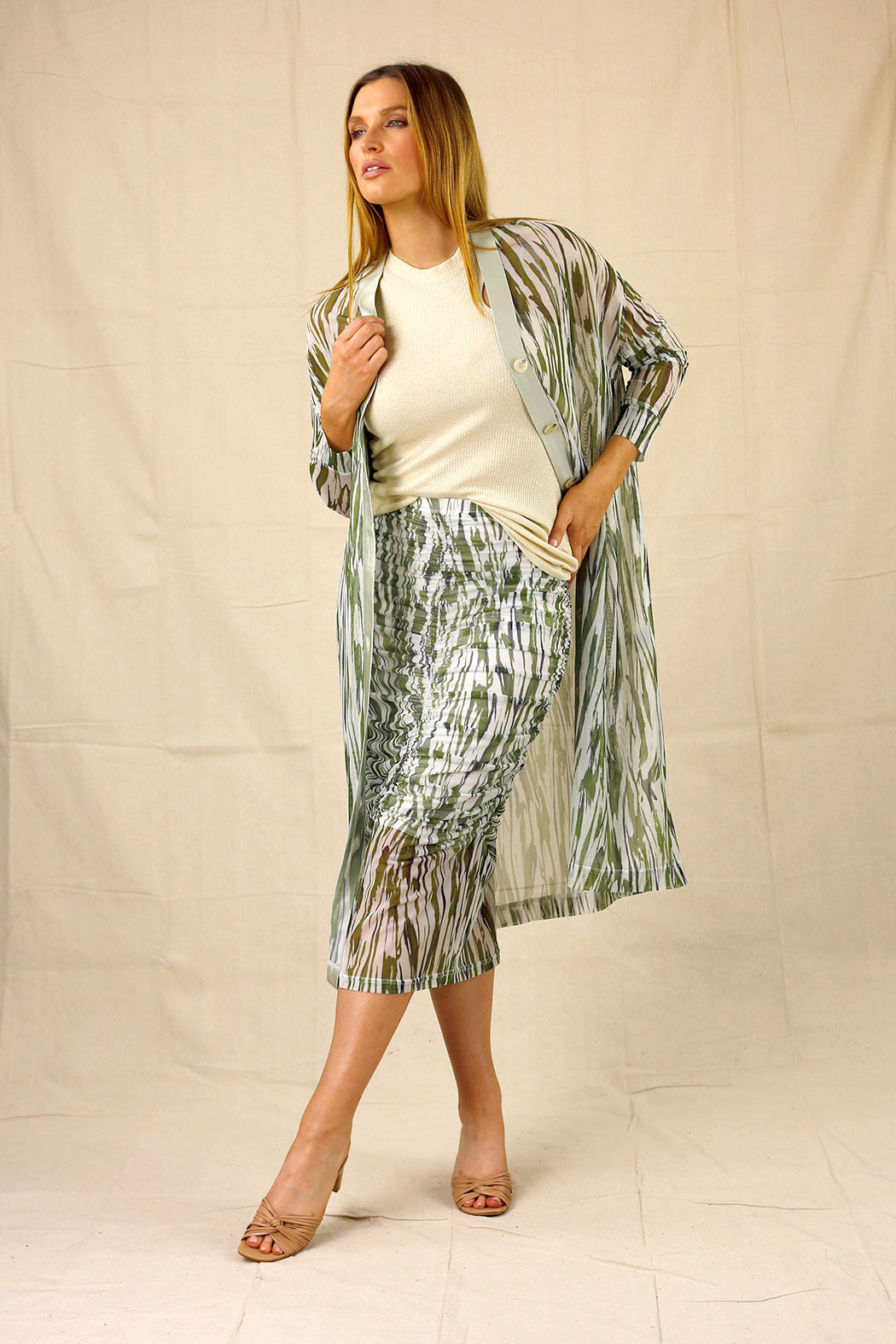 Green Mesh Maxi Cardi - SALE