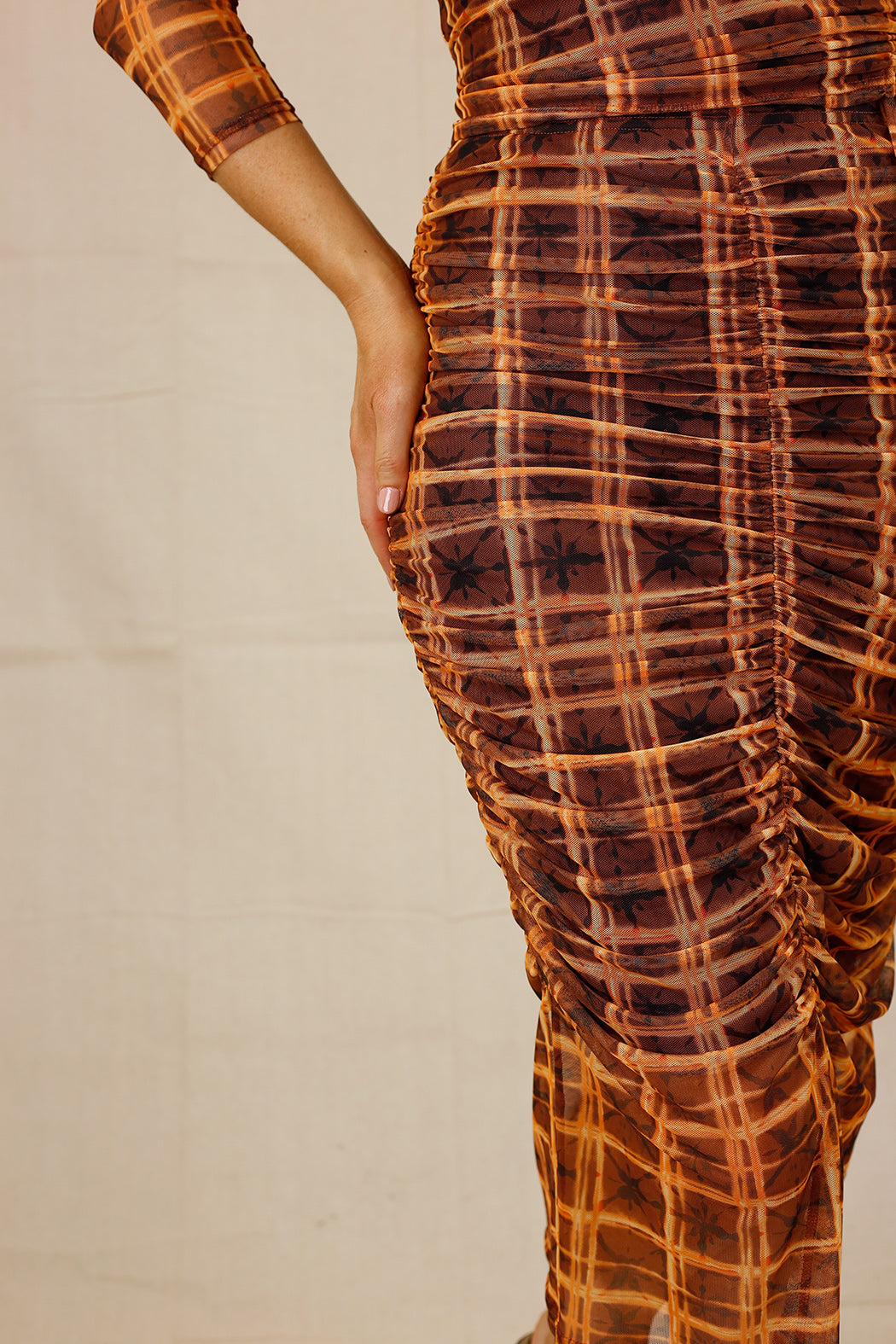 Orange Ruched Mesh Skirt - SALE