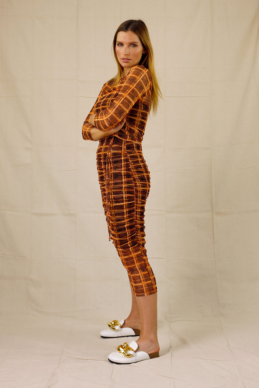 Orange Ruched Mesh Skirt - SALE